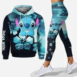 2024 3D printed custom hoodie and leggings set for women's casual Stitch yoga pants set Disney yoga hoodie fashion sports set