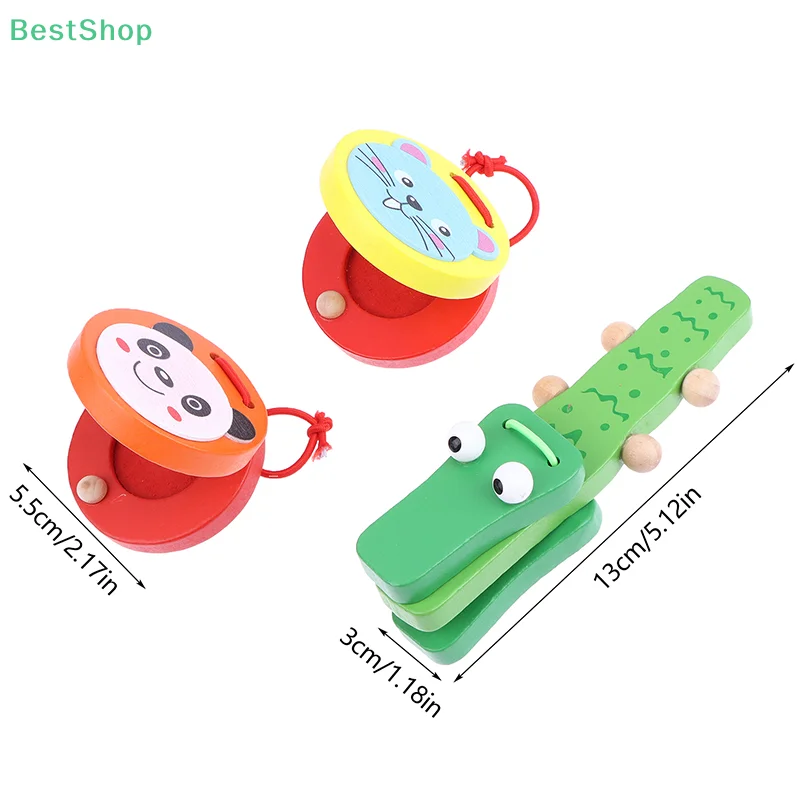 ♥ Brinquedo educacional de palmas de madeira para aprendizagem precoce, instrumento musical de desenho animado para crianças de 3 a 7 anos