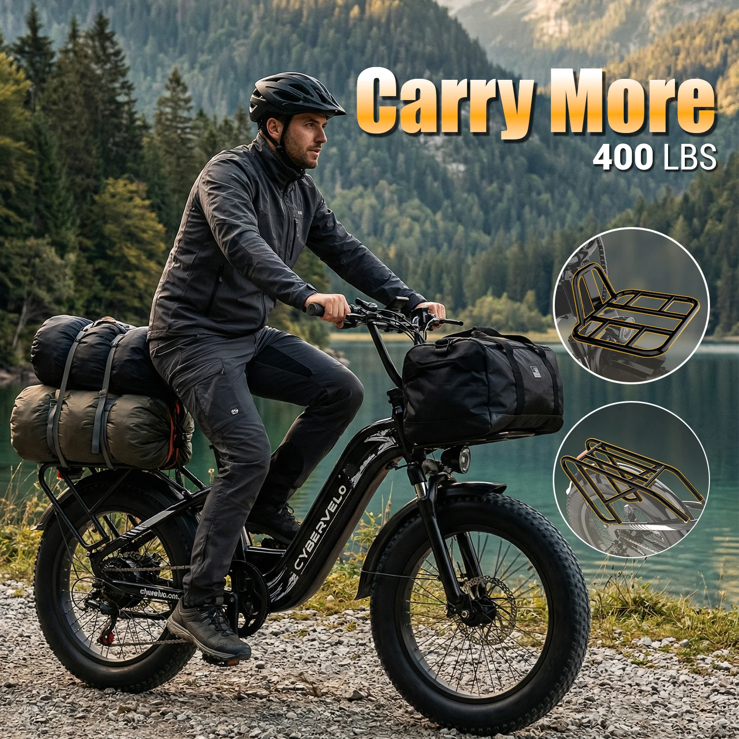 

Электрический велосипед Cybervelo 20" с широкими шинами для взрослых, съемная батарея 48V 20Ah, 7-скоростная трансмиссия, велосипед для поездок по бездорожью EK8