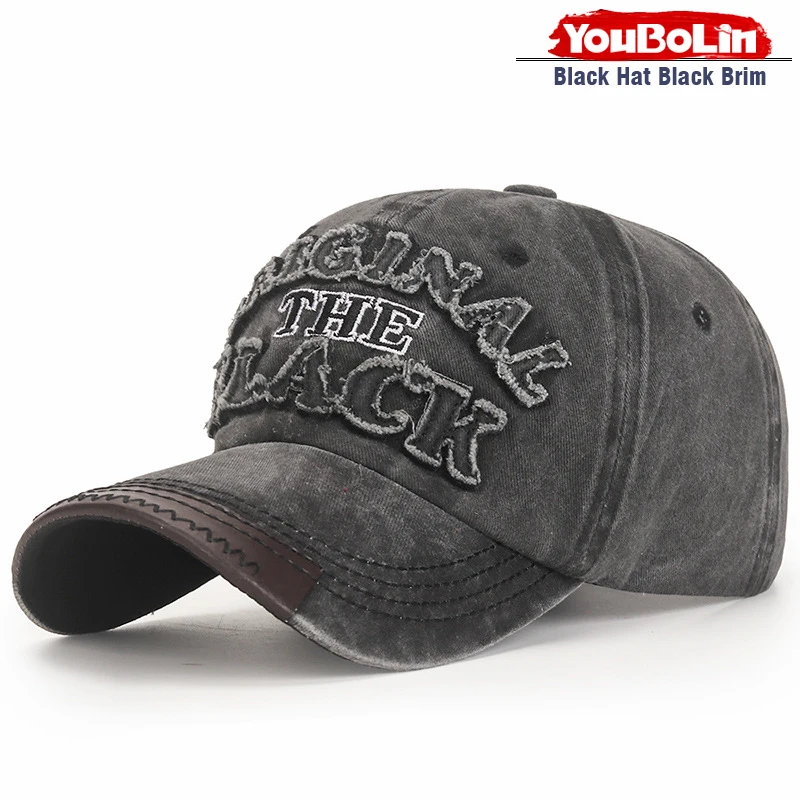 Baumwollbeschichtete Gewaschene Baseballkappe mit Gesticktem 'BLACK' Schriftzug und Aufnähern – Detail 14