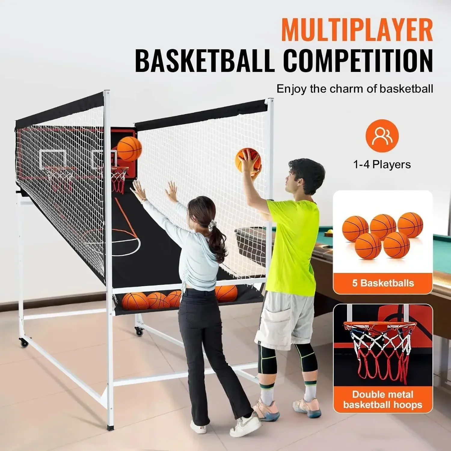 Basketbal Arcade Game Indoor, 2-speler indoor basketbalspel, Home Dual Pop- A-Shot Sport met ballen, 8 spelmodi, Electroni