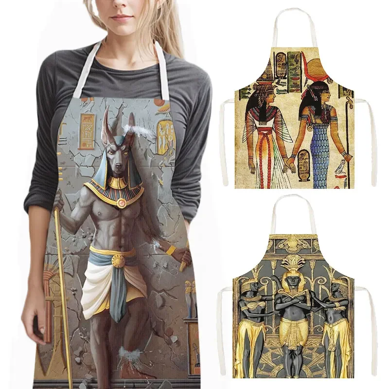 Egyptian Classical Art Cooking Sleeveless Aprons Pharaoh Anubis Kids Bib Women Baking Apron Household Cleaning Tools Chef Apron