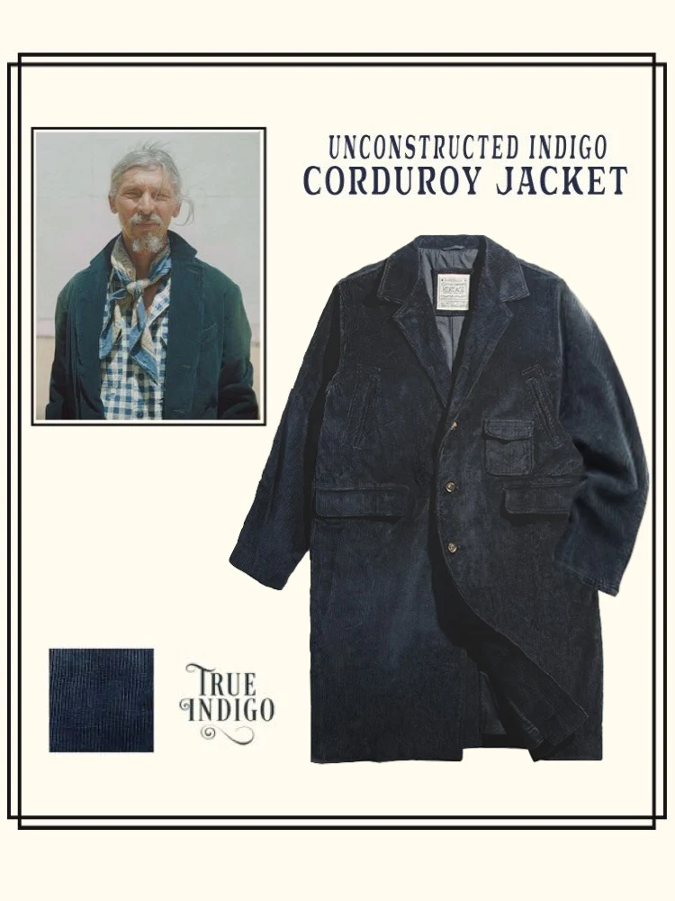 

Bla Corduroy American Retro Long Jaet Autumn Aosphere Ssman Haome Coat Cotton Fabric Pure Color Suit Collar Singl...