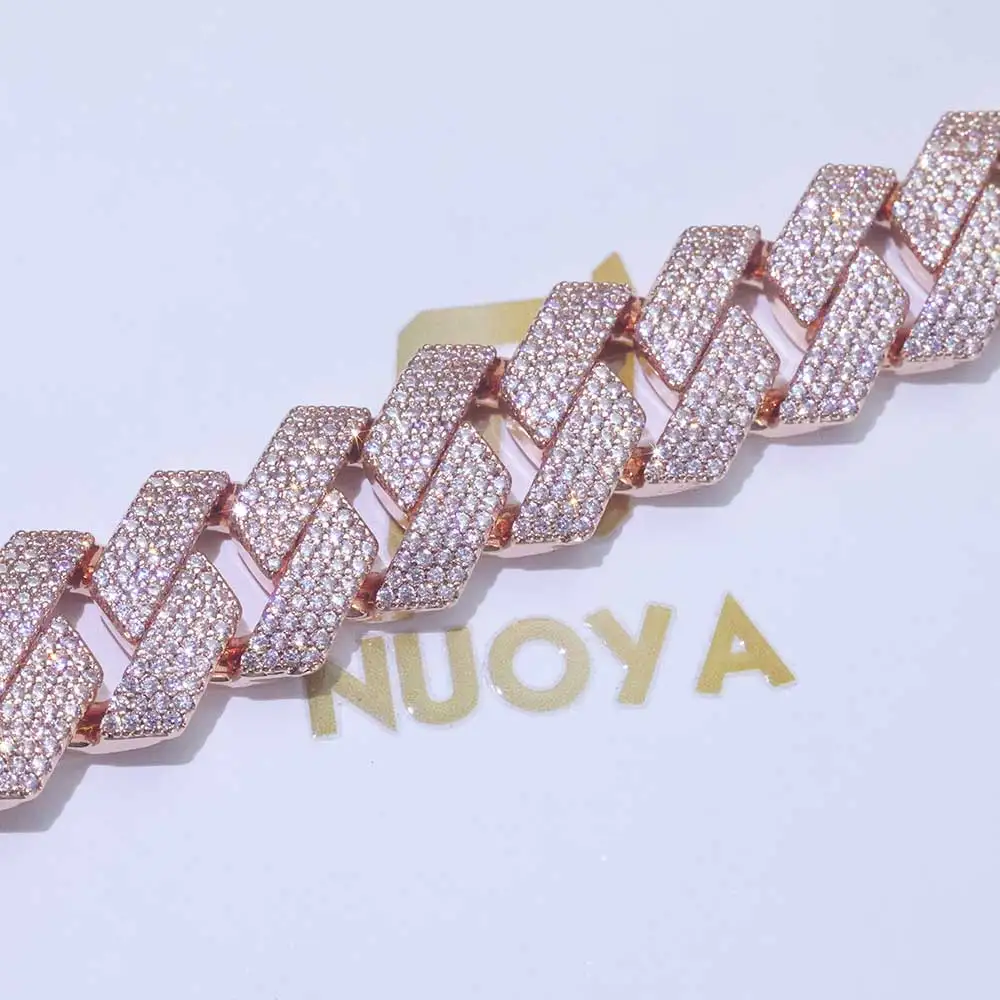 Rose Gold-Plated Women's Bracelet Hip Hop Cuban Chain 15mm 4 Rows Shining Cubic Zirconia Chain Men's Festival Jewelry
