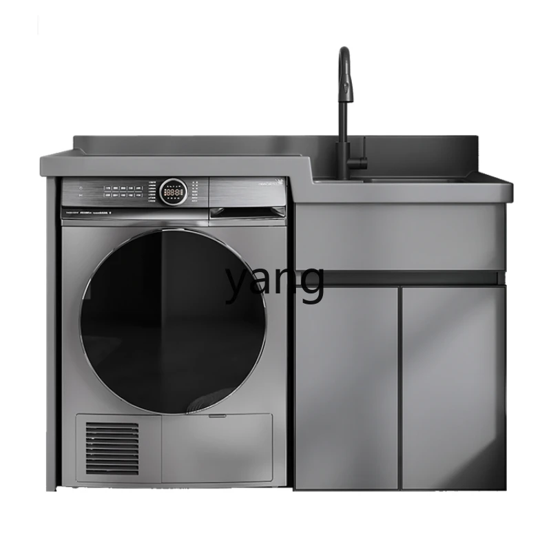 YJQ space aluminum high and low basin laundry pool integrated cabinet combination quartz stone laundry pool corner cutting