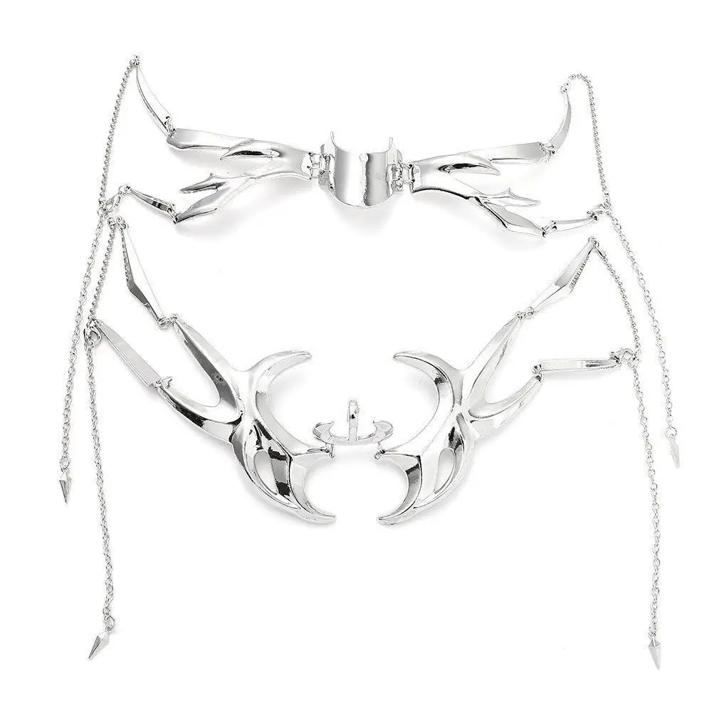 Cyberpunk Chin Metal Mask Female Halloween Face Decoration Chain Face Decoration