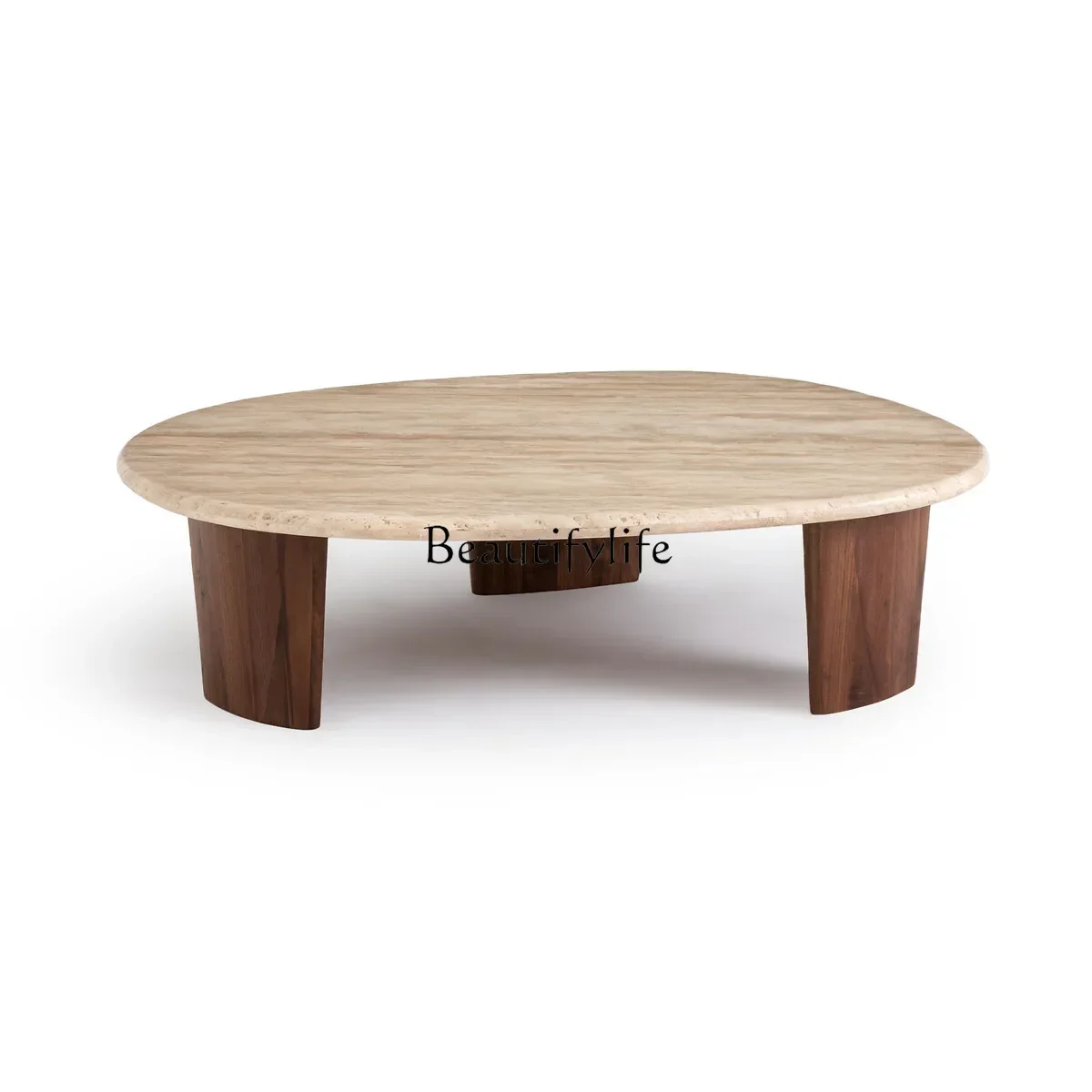 

FG28Nordic natural travertine special-shaped coffee table combination marble solid wood coffee table