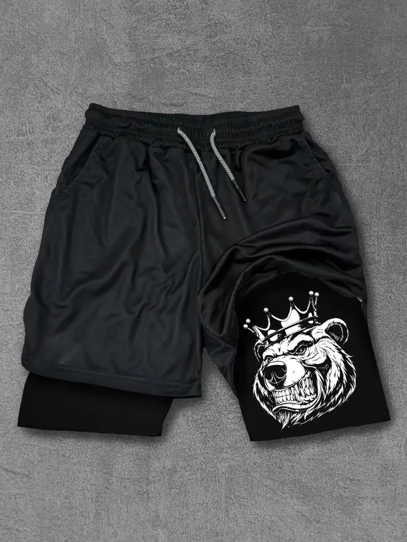 Men's Performance Shorts Breathable Gym Compression Fitness Shorts Bear King Style Running & Physical Training Shorts RL10009