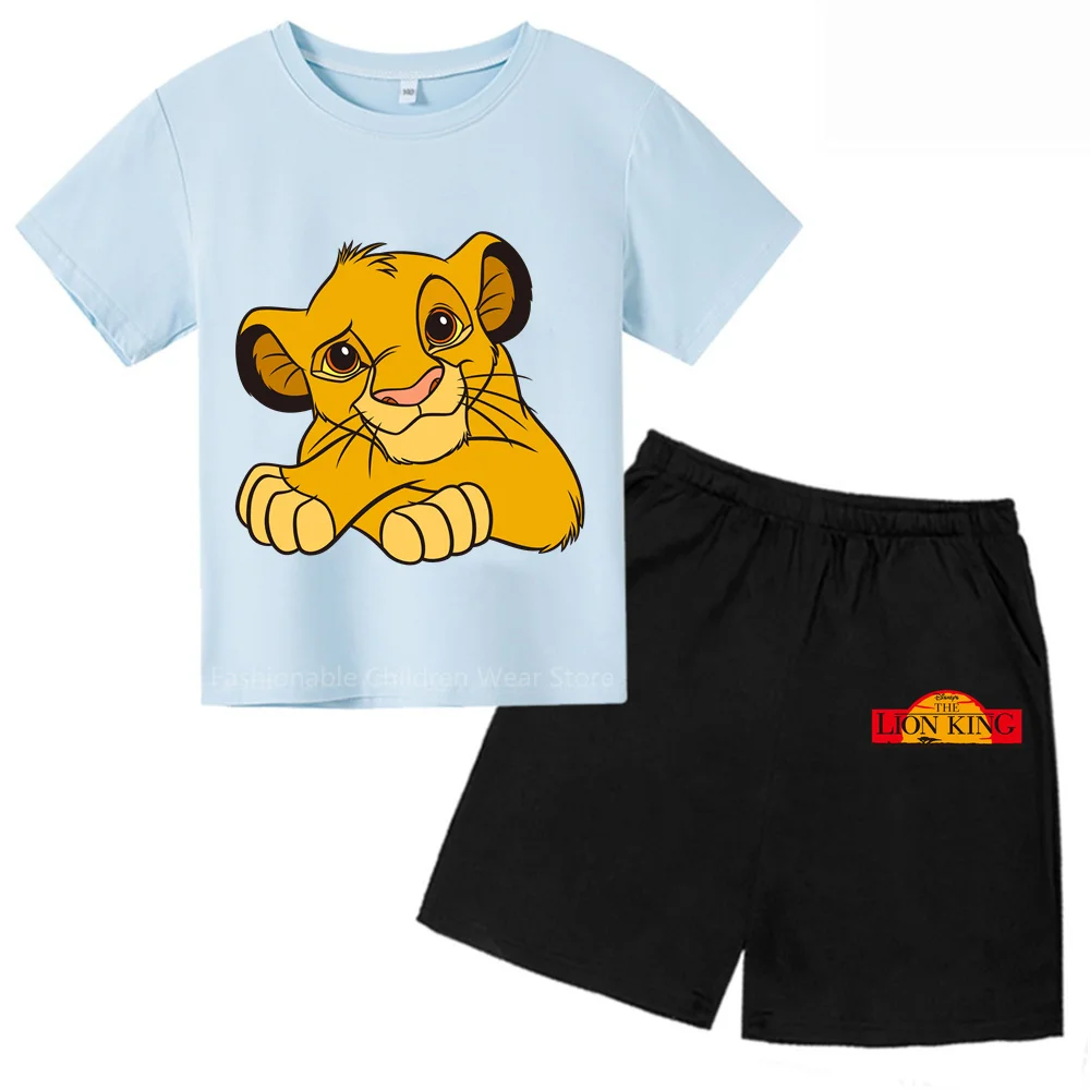 2024 Trendy Disney The Lion King Short Sleeve Shorts Childrens Set Boys Girls Summer Cotton Fashionable Casual Clothes