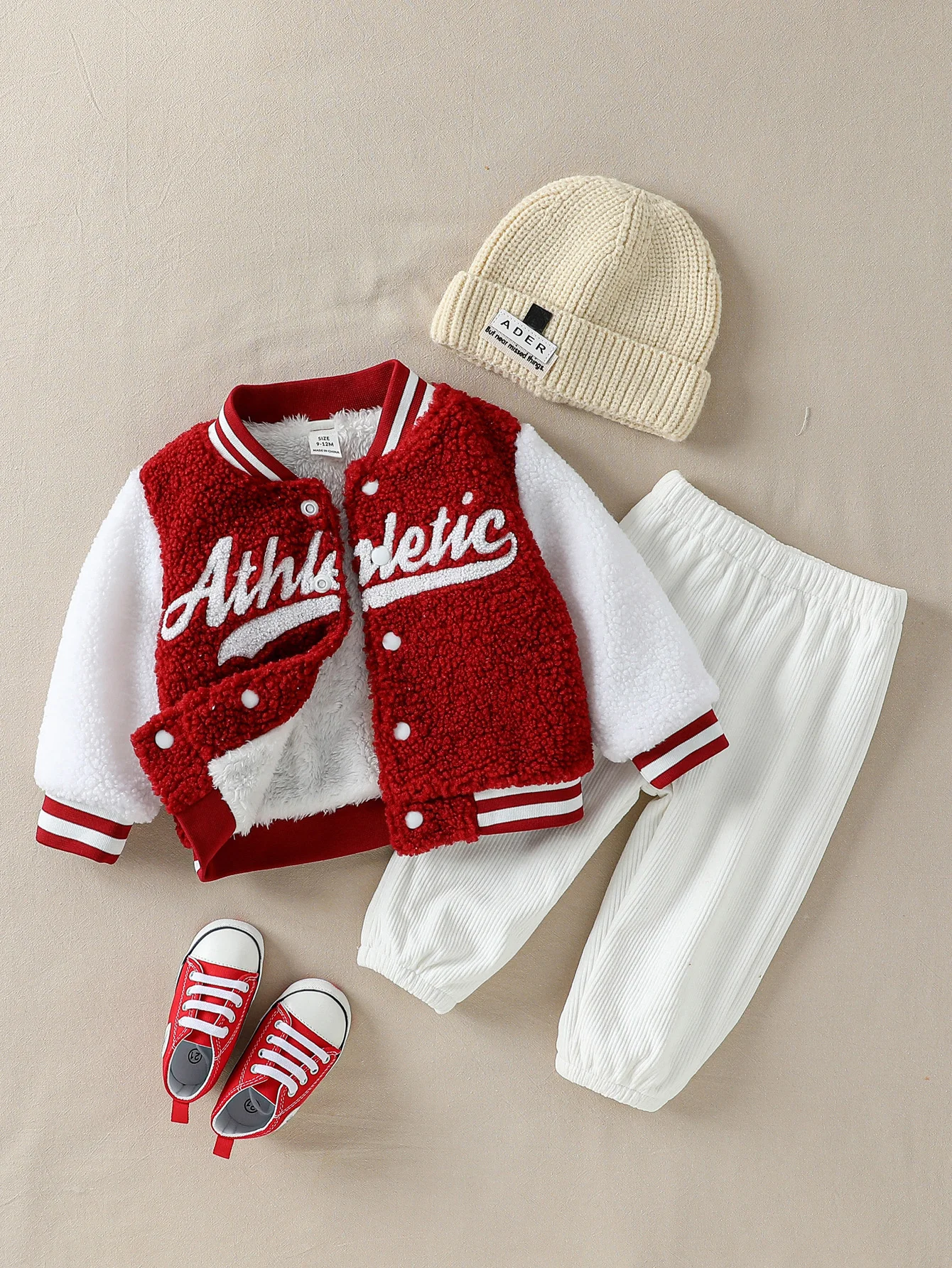 Boys Baseball Outfit 2Pcs, Letter Print Varsity Jacket + Long‑Sleeve Top Kids Casual Clothes Set