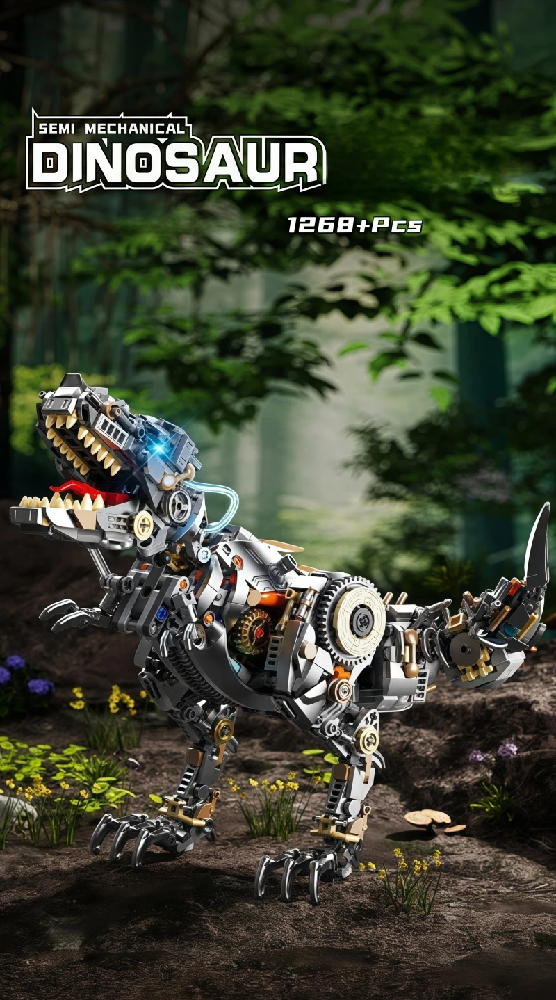 STEM Kreative Jurassic Mechanische Dinosaurier Bausteine Ziegel Tyrannosaurus Rex Tier mit Licht Modell Montage Spielzeug Kind Geschenk – Detail 2