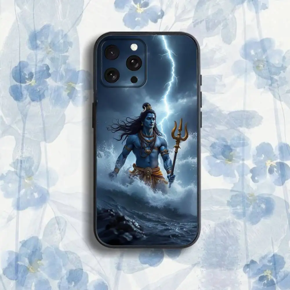 LordS Shiva M-Mahadev van telefoonhoesje voor iPhone 17,16,15,14,13,12,Pro,Max,Plus,E,SE4,Air,Mini zwarte softbox