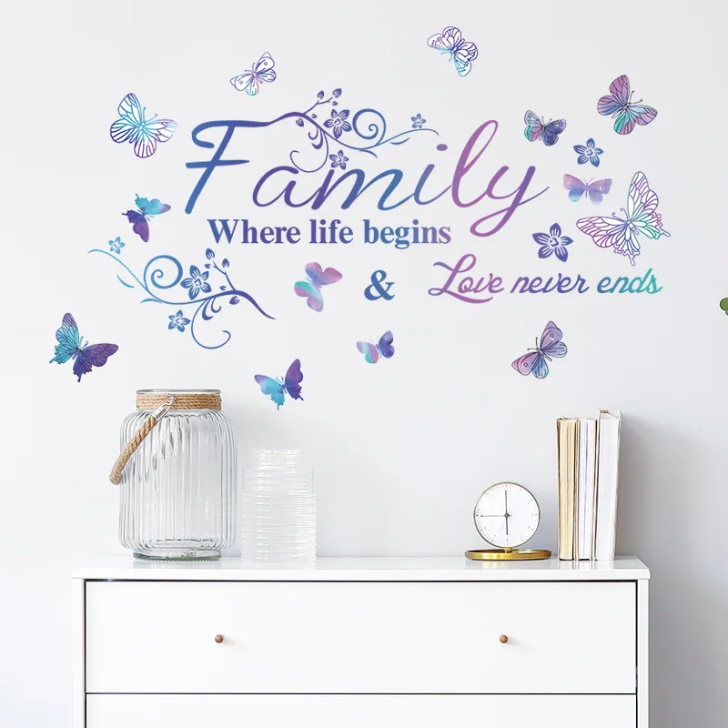 Purple English Family Slogan Wall Sticker Living Room Entrance Background Decor Wallpaper For Home Decoration Beautify Decals