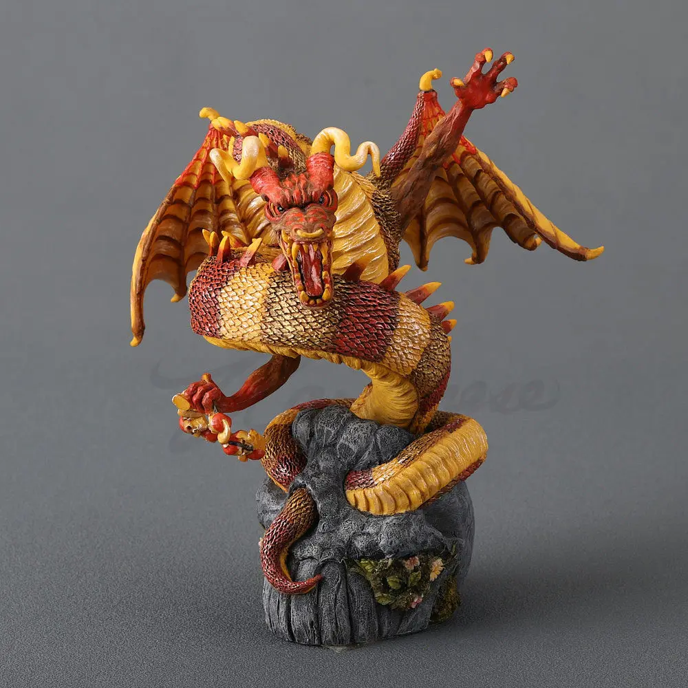 Fiery Horned Winged Serpent Dragon Resin Figurine Fantasy Rock Base Myth Monster Statue Gothic Desktop Ornament Home Decor Gift