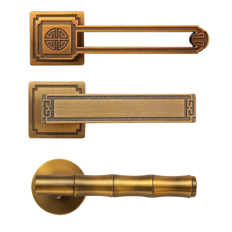 

Retro Chinese style yellow bronze interior door lock household room bedroom lock split magnetic suction silent wooden handle