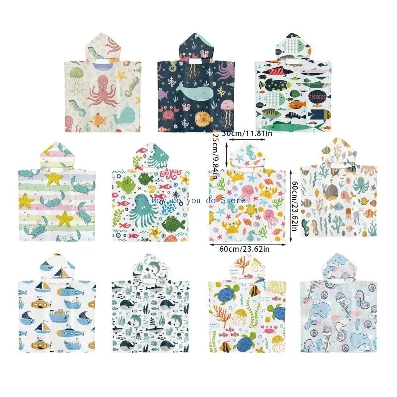 19QF 어린이 후드 목욕 수건 어린이 통기성 망토 여행 비치 타월 만화 인쇄 소년 소녀 목욕 가운 판초 60x60cm