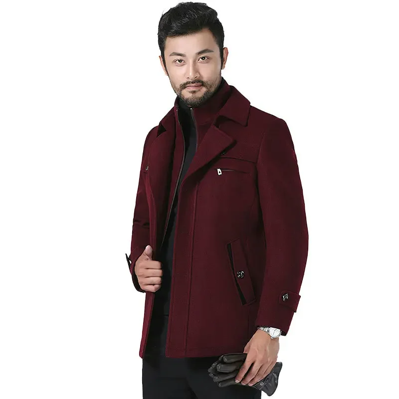Men's Thicken Solid Color Casual Business Trendy Long Sleeve Double-layered Collar Wool Jackets Autumn Winter Male Clothes Coats