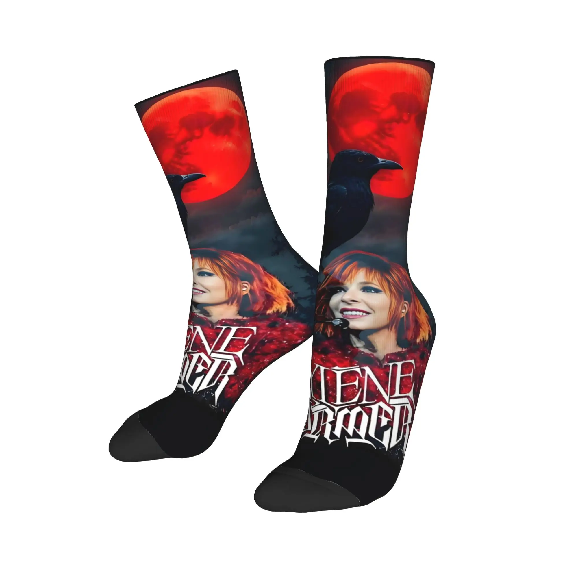 

Милые носки с изображением певицы Майлени Фармер для мужчин и женщин, теплые, с 3D-печатью, футбольные спортивные носки с изображением вороны и луны