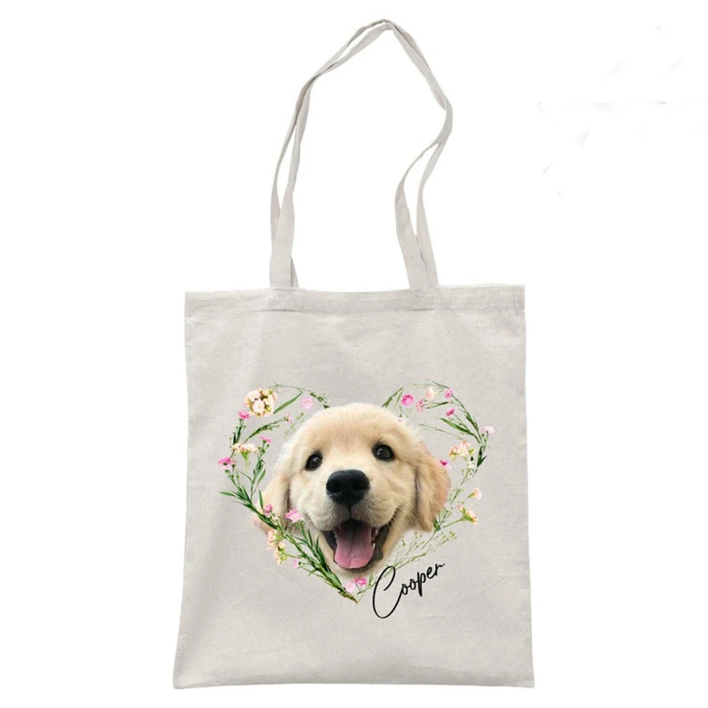 

Cute Pet Canvas Tote Bag Custom Chubby Puppy Layout Soft Teen Pet Fans Friend Hangout School Book Pet Snack Carry Gift