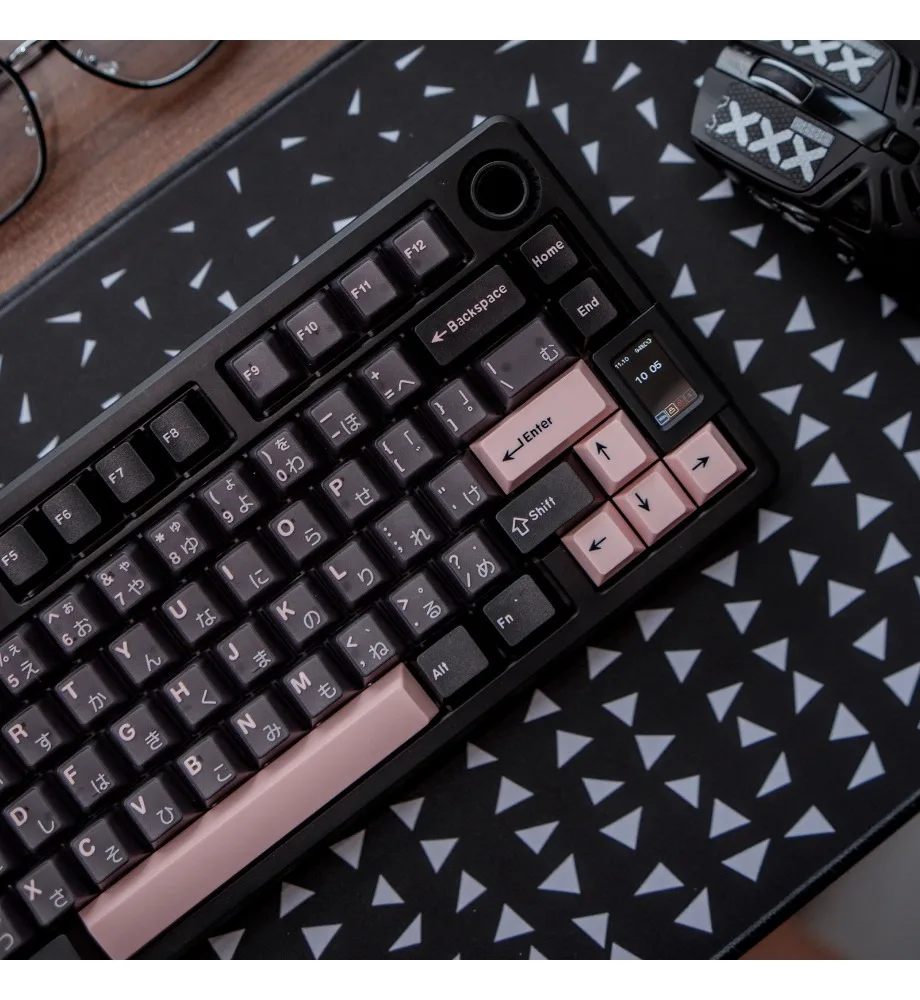 Night cherry powder semi-transparent keyboard keycap magnetic axis two-color PBT + PC full set of customization original factory