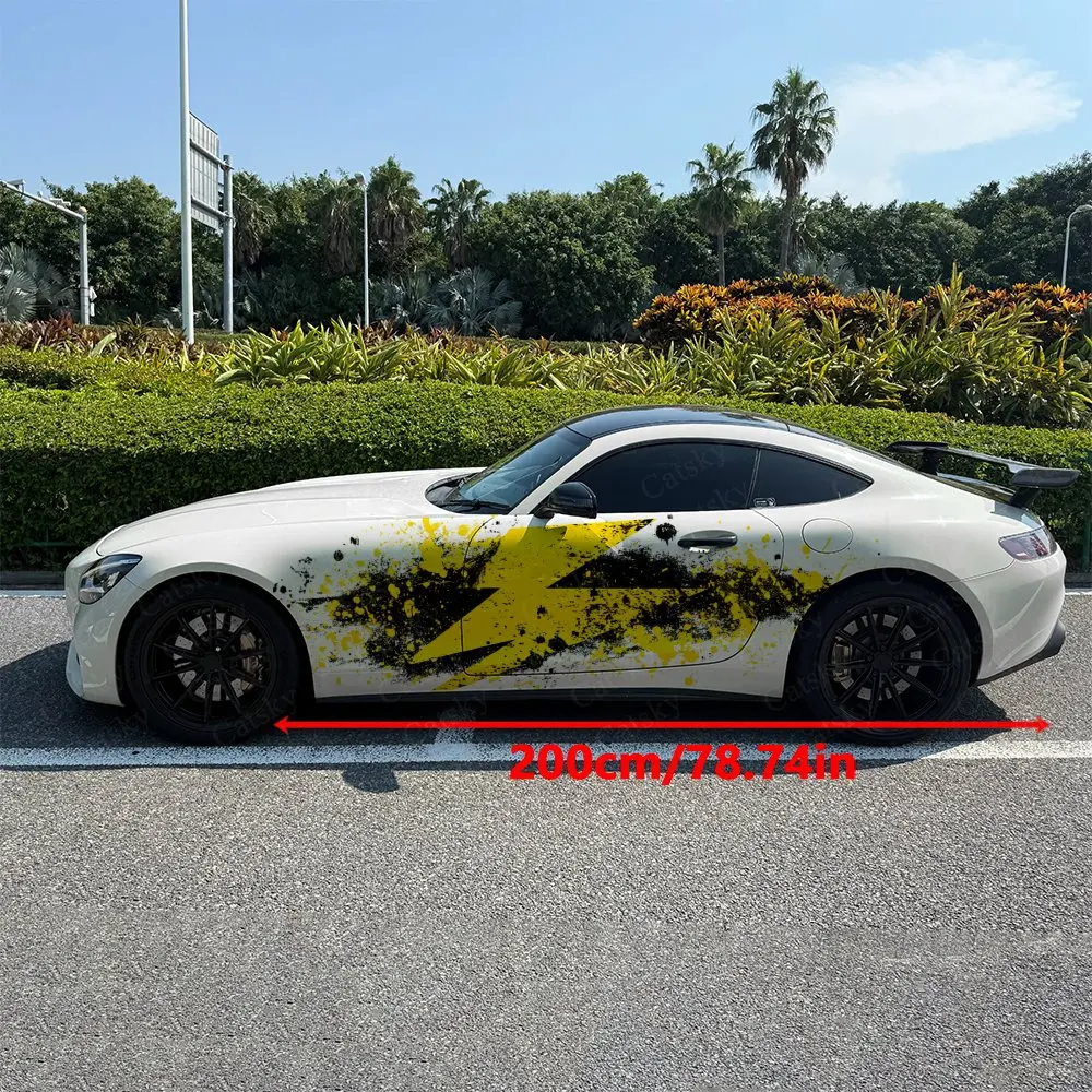 2pcs Yellow Lightning Car Decal Full Body Floral Decoration Covering Scratches Protect Car Decal Waterproof Car Vinyl Wraps
