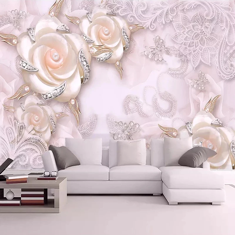 Custom Photo Wallpaper 3D Pink Flower Jewelry Pearl Wall Mural Bedroom Living room sofa TV background restaurant study Hotel 8d