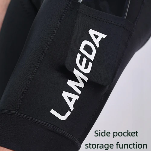 Imagen 2 del producto LAMEDA Pantalones cortos con pechera de ciclismo para hombre, malla transpirable, tejido elástico duradero con pantalones cortos de ciclismo acolchados para rendimiento deportivo en bicicleta
