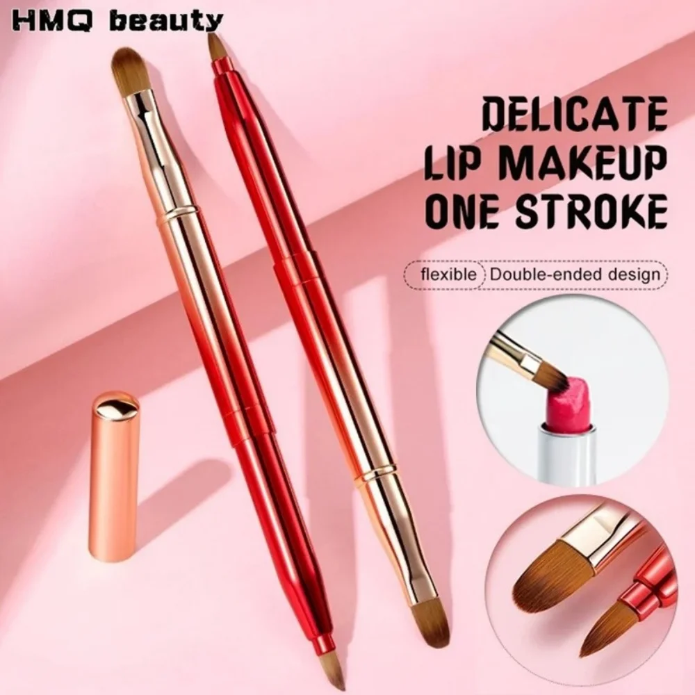 1pc Portable Retractable Double Head Lip Brush Soft Lip Gloss Applicator Professional Cosmetic For Daily Travel Lip Beauty Tool