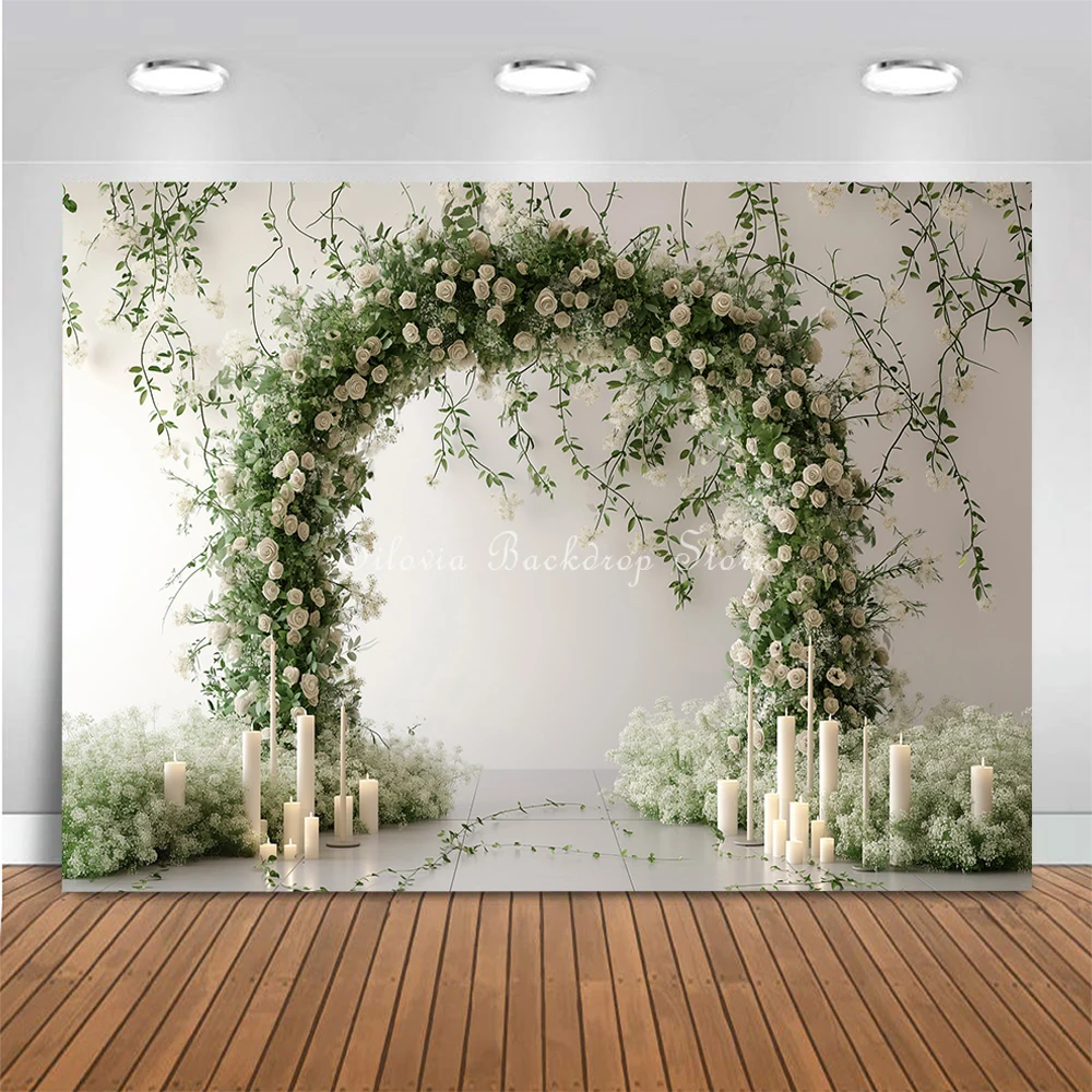 Arched Flowers Gate Photography Backdrop for Wedding Bride Shower Birthday Photo Studio Props Floral Window Background Cloth