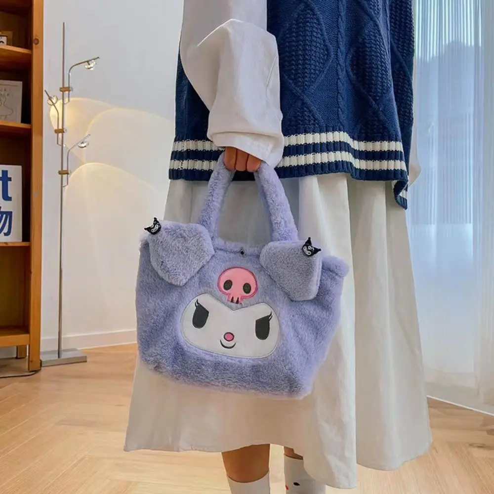 Sanrio Plush Bag Kawaii My Melody Kuromi Cartoon Animal Handbag Cute Cinnamoroll Storage Tote Bags Women Girls Birthday