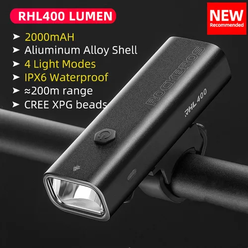 Imagen 2 del producto Luz de bicicleta ROCKBROS tipo C luz de carga para bicicleta 2000mAh faro delantero MTB linterna ultraligera de aluminio lámpara de ciclismo