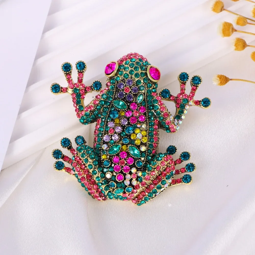 

Heavy Diamante Frog Colorful Animal Design Ladies Brooch Pin Badge Beautiful Luxurious Exaggerated Clothing Accessories