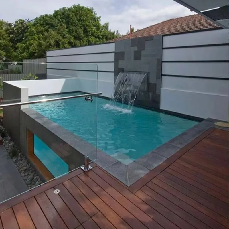 حوض سباحة نافذة أكريليك من الألياف الزجاجية للسباحة في الهواء الطلق فوق الأرض، حاوية جاهزة لحمام السباحة