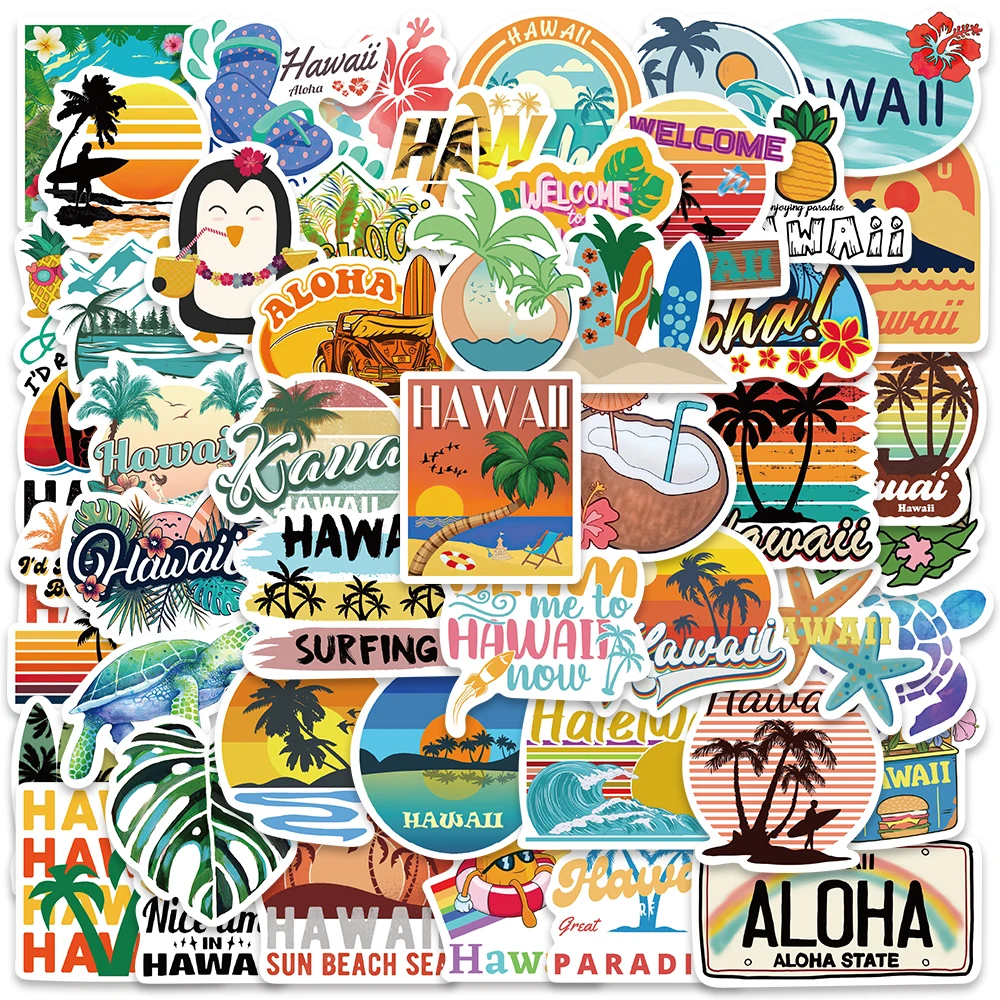 50pcs Hawaii Sea Beach Stickers Vinyl Waterproof Laptop Guitar Luggage Bike Motorcycle Helmet Notebook Stickers Decals