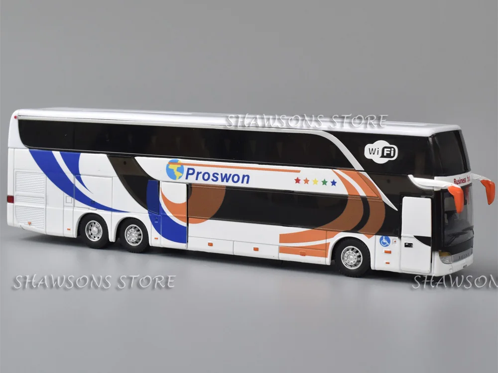 1:32 Diecast Metal Model Toy Setra Double-Decker Bus Pull Back Miniature Replica With Sound & Light