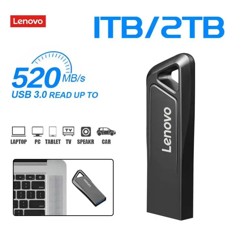 Lenovo แฟลชไดรฟ์ USB 3.0 2TB, แฟลชไดร์ฟโลหะความเร็วสูง1TB 512GB 256GB ไดรฟ์ USB แบบพกพากันน้ำ memoria USB Flash Disk