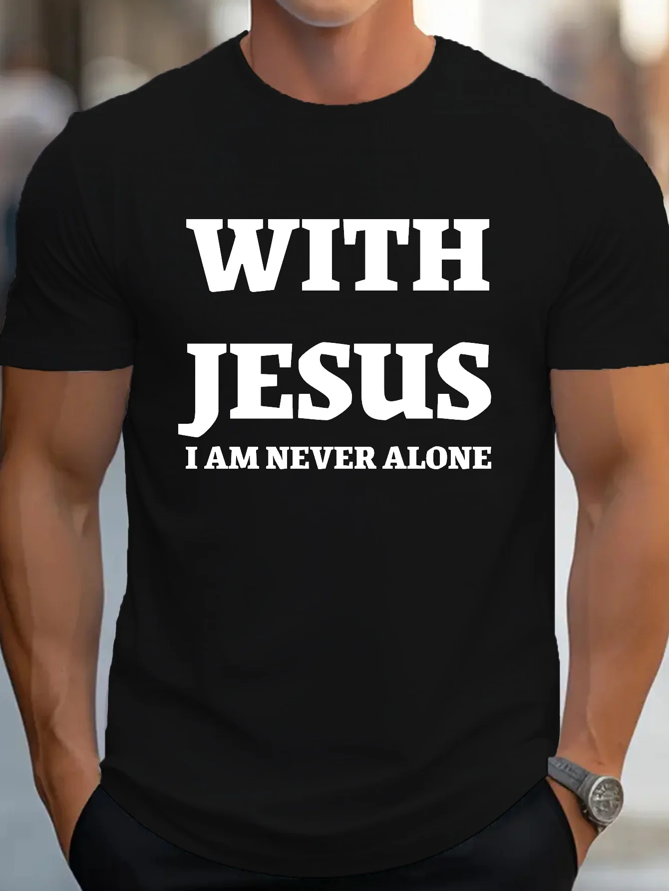 تي شيرت رجالي كاجوال بنمط "سأكون أبدًا مع يسوع" مصمم ومريح وي يناسب جيدًا في الصيف #1