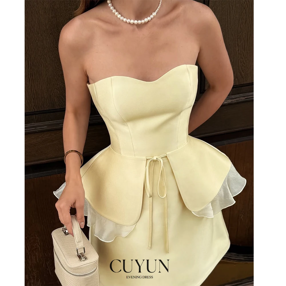 

CUYUN Mini Women Party Dresses Sweetheart Collar Strapless Ruffled Short Sexy Prom Dresses Customized Evening Dresses