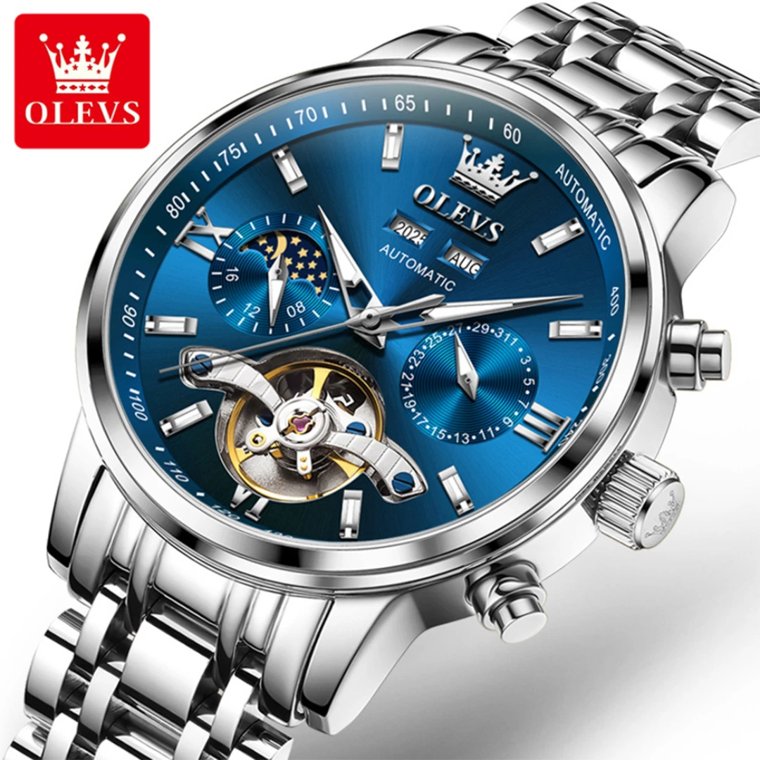 

OLEVS 6740, модные механические часы, подарок, ремешок для часов из нержавеющей стали, наручные часы с круглым циферблатом