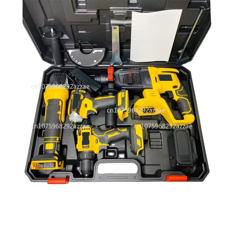 

YYHC-3000mAh Cordless Electric Power Tool Set 100mm Wrench Drill Hammer Angle Grinder for Repair Hand-Powered Source Case Includ