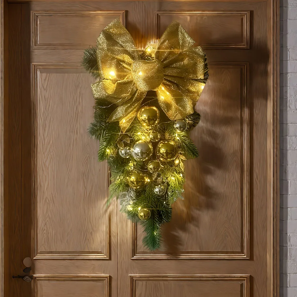 

Christmas Tree Decoration Staircase Wreath Door Hanging Bow Golden Decor Scene Setting Photo Props DIY Decorative Crafts