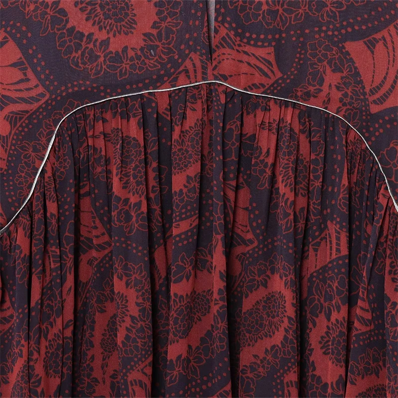 KEYANKETIAN 春/秋の新エスニックスタイルペイズリープリントシャツ女性のフレアスリーブルーズプルオーバーヴィンテージブラウス Mujer トップ