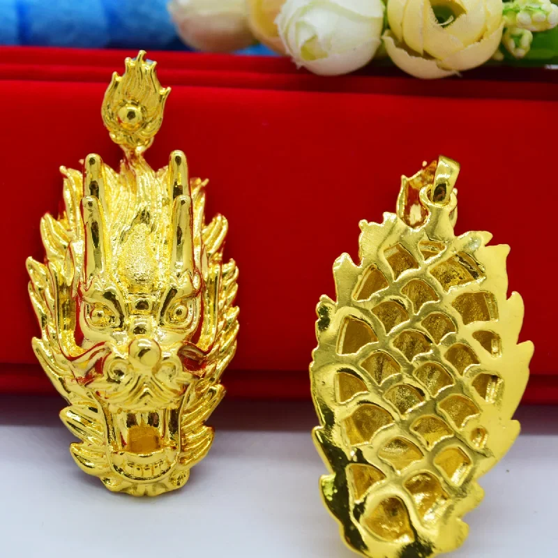 

Gold Shop Same Style Men's and Women's Necklace 9999 24K Real Gold Pendant with Large Dragon Head, Powerful Luxury Jewelry
