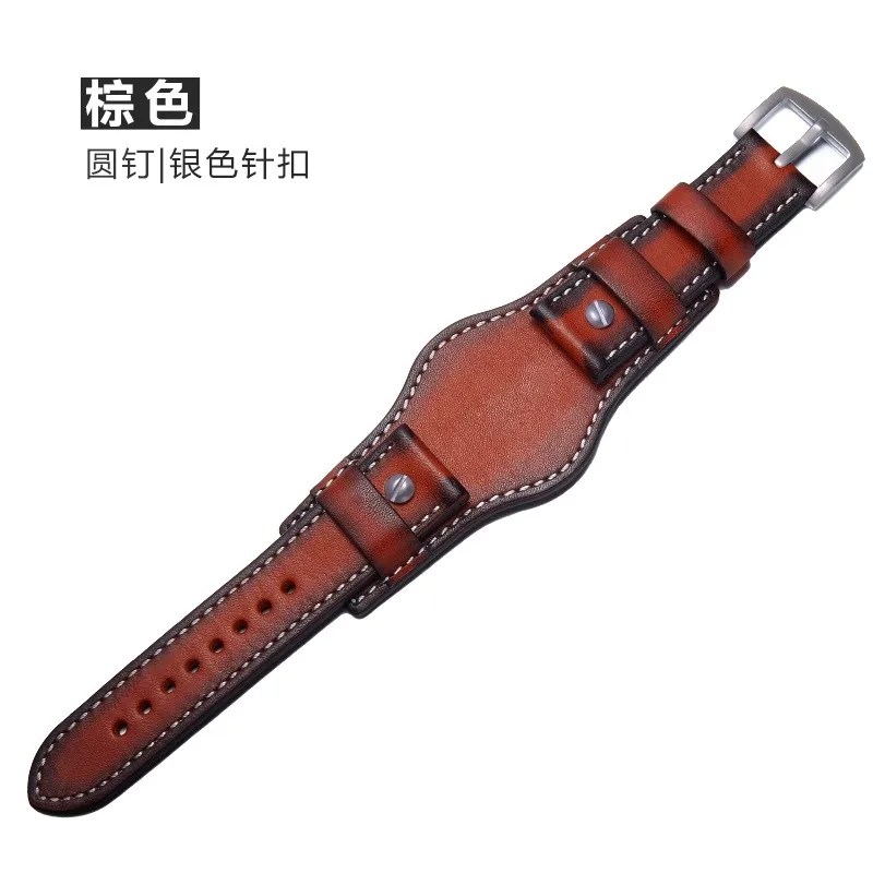 Leather Retro Strap Hand Brushed Watch Chain Base Style Leather Strap For Fossil Panerai Rolex Tudor Watch Accessories 18 20 22