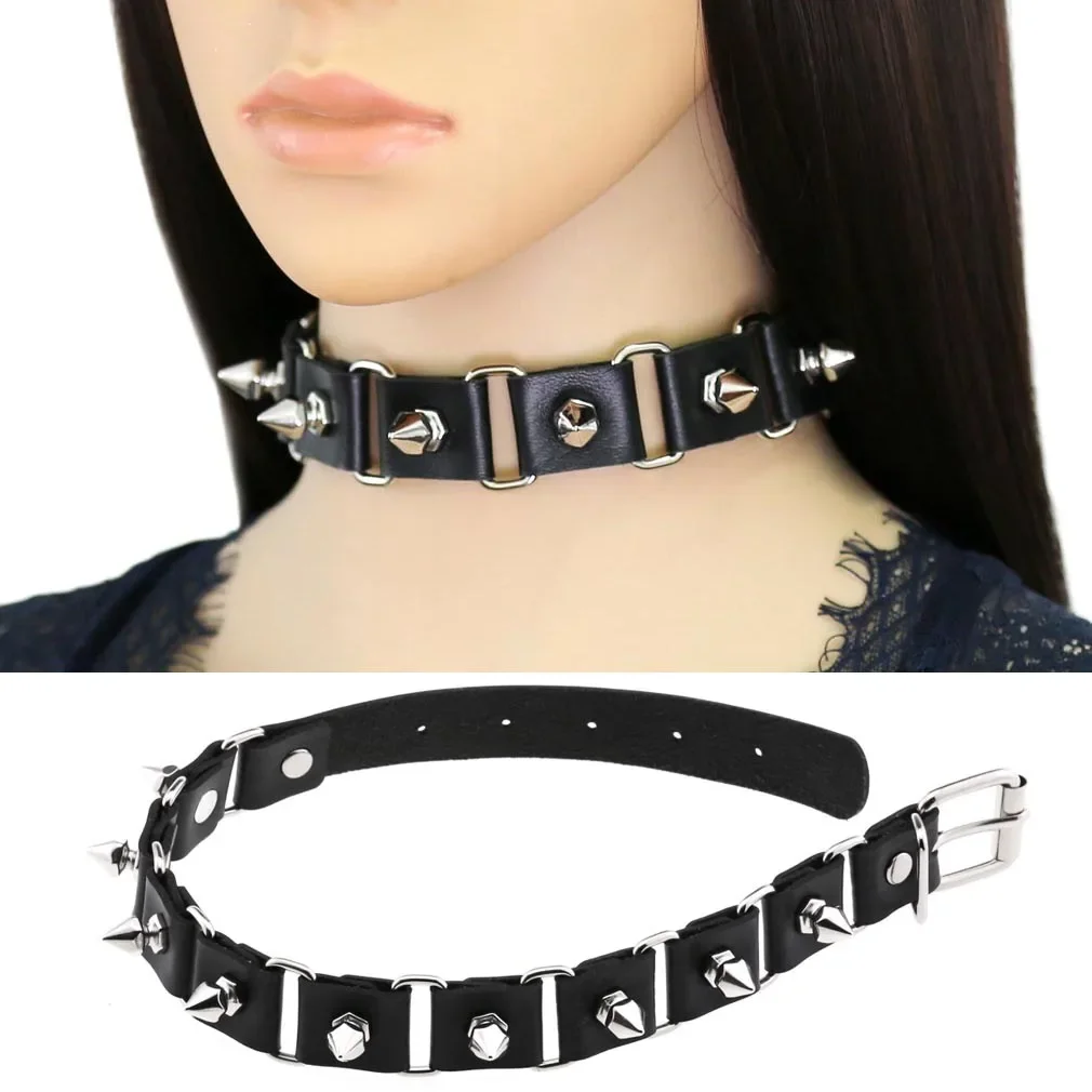 Punk Sex appeal Rock and roll Night club  Gothic Temperament Splice Individuality Choker Spike Rivet PU Leather collar