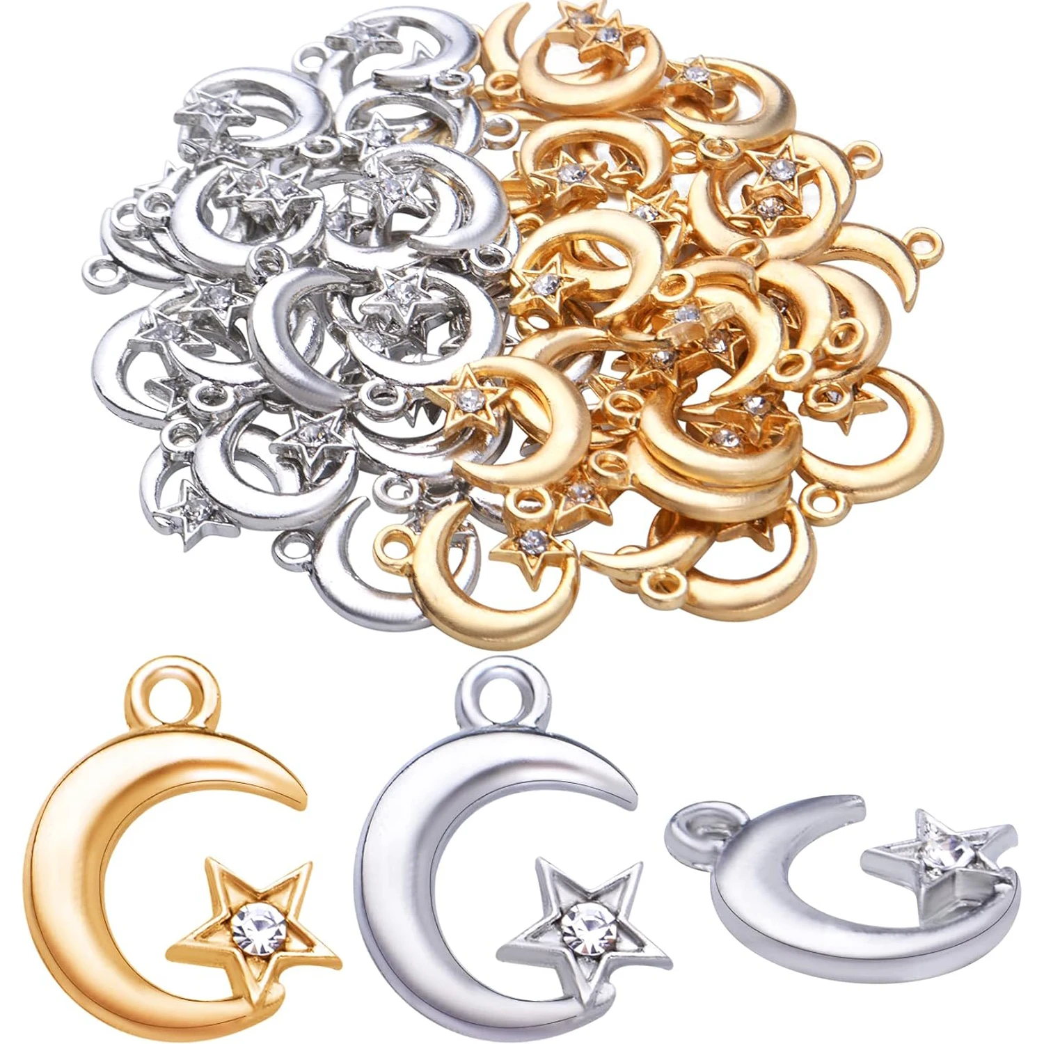 

50pcs Star Moon Charms Crystal Rhinestone Celestial Crescent Pendants Charms Jewelry Making for DIY Earrings Bracelet Necklace