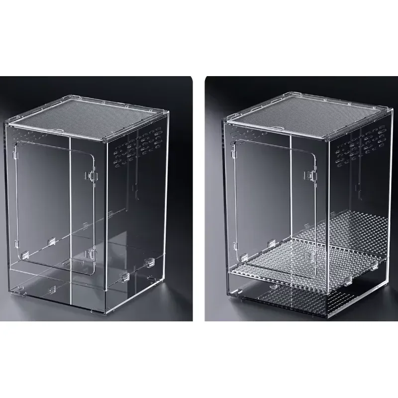 Stackable Clear Acrylic Reptile Feeding Box Large Transparent Container for Snails Ecological Habitat Ventilated Design