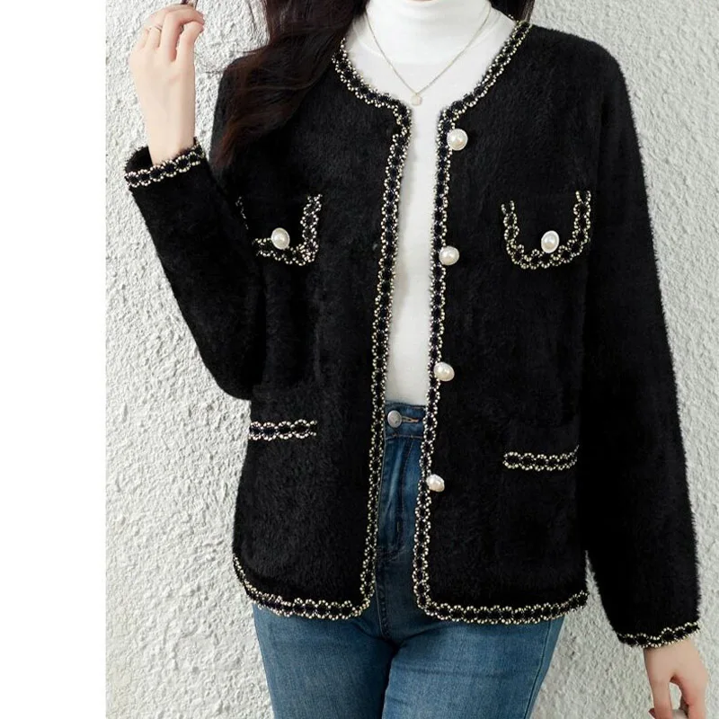 Autumn Winter Fashion Commute Chic Button Thick Knitted Cardigan Women Temperament Elegant Warm Sweaters Coat