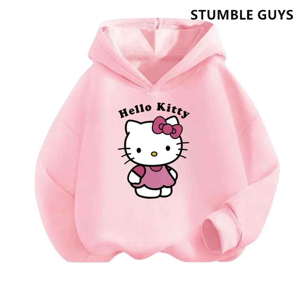 طقم كنزة بغطاء رأس وسراويل طويلة للأطفال من Kawaii Hello Kitty ، بدلة رياضية غير رسمية ، سترة كورمي مضحكة ، ملابس للأولاد ، مجموعتين