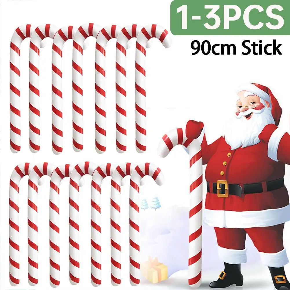 1-3Pcs Inflatable Santa Claus Walking Stick Portable Christmas Children Yoy Cane PVC Festival Party Prop Blow Up Decor for Gifts